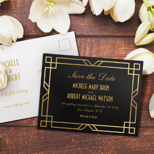 Postal Elegante Art Deco Marco dorado negro Guardar la fe