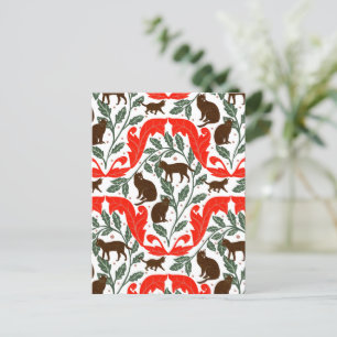 Postal Elegante Art Nouveau Rojo Marrón Negro Cat-Whimsic