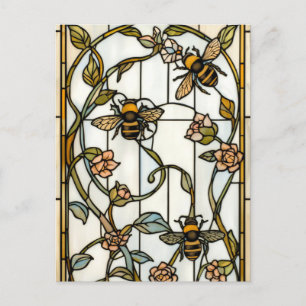 Postal Elegante arte nuevo botánico abeja vidrio teñido