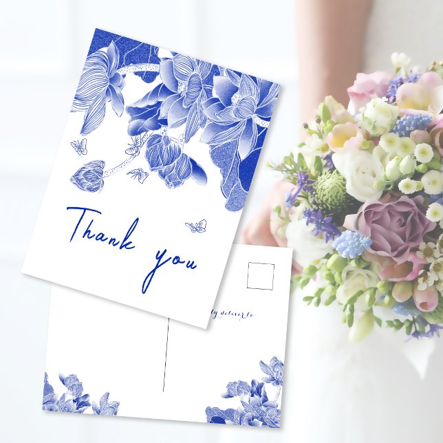Postal Elegante asador floral azul blanco chino (Subido por el creador)