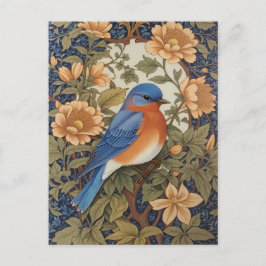 Postal Elegante ave azul oriental William Morris inspirad