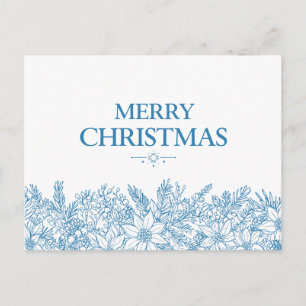 Postal Elegante azul floral Feliz Navidad Chinesismo