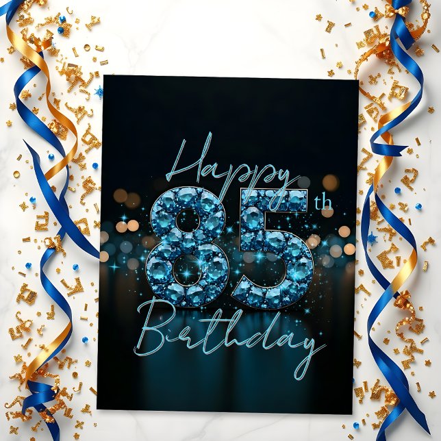 Postal Elegante Azul Safiro y Negro Cumpleaños 85 (Subido por el creador)