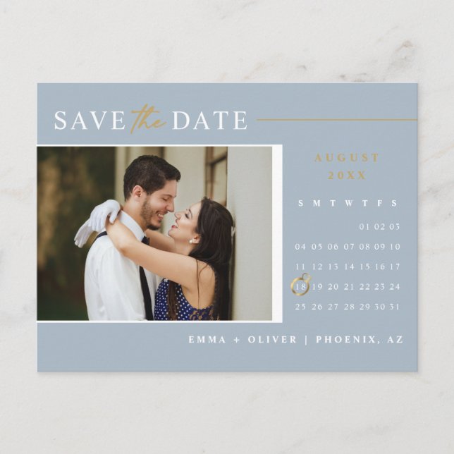 Postal Elegante azul turbio Guardar el código QR del cale (Anverso)