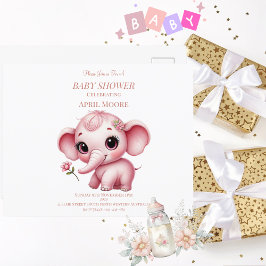 Postal Elegante Baby Girl Pink Elephant Baby Shower