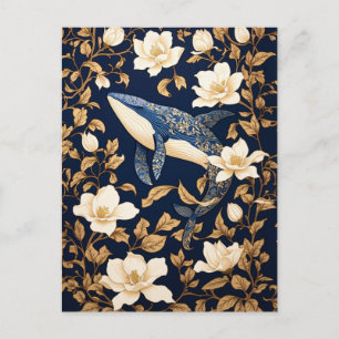 Postal Elegante ballena azul William Morris inspirado en 