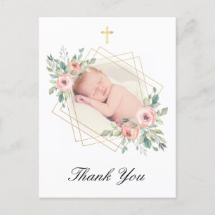Postal Elegante Baptism Floral Gracias