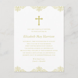 Postal Elegante Baptismo de cruz de oro/Invitación a la c