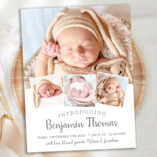 Postal Elegante bebé Personalizado 4 anuncio de nacimient