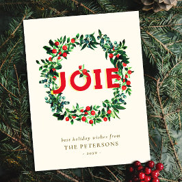 Postal Elegante Berry Vintage Christmas Wreath Joy