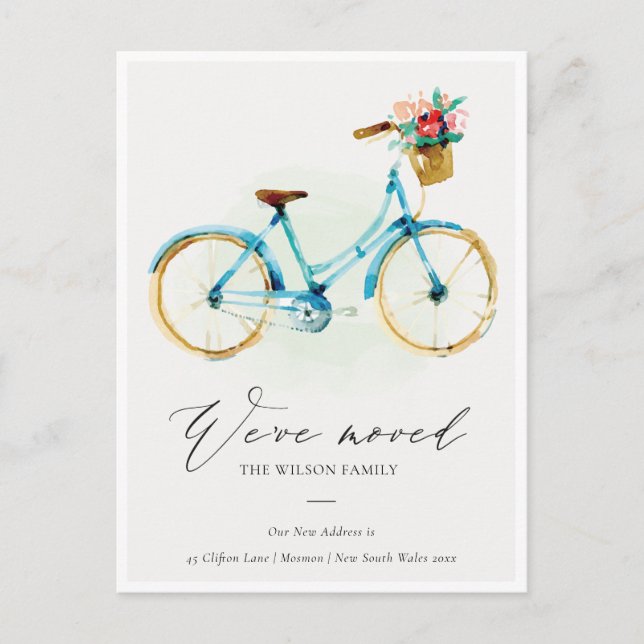 Postal Elegante bicicleta floral rosa azul amarilla que n (Anverso)