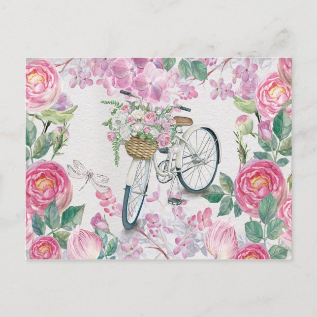 Postal Elegante bicicleta y flores (Anverso)