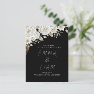 Postal Elegante Bienvenida de Boda de Rosa Blanca y Oro N