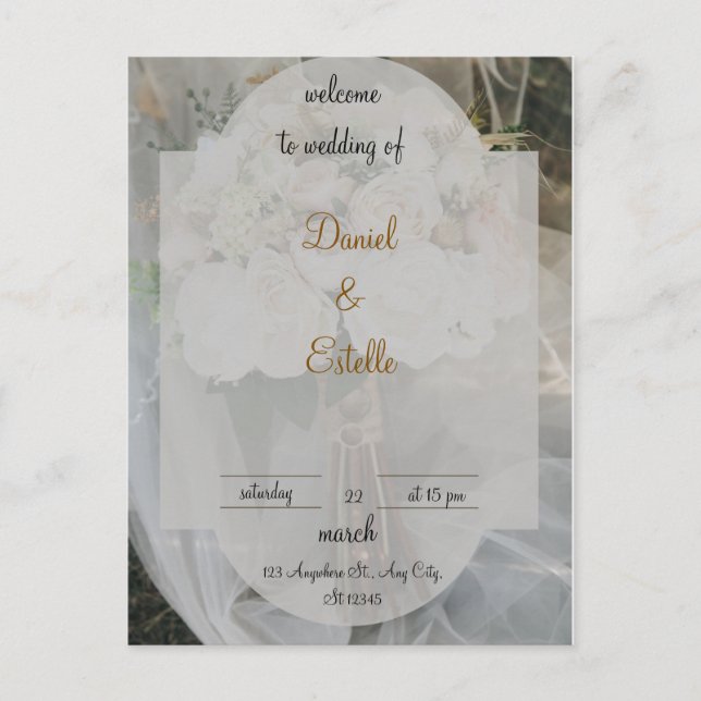 Postal elegante bienvenida de boda personalizada (Anverso)