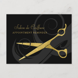 Postal Elegante Black Curls Faux Gold Scissors Nombramien