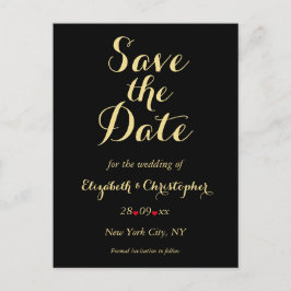 Postal Elegante Black Faux Gold Wedding Save the Date