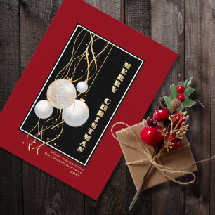 Postal Elegante Black Red Gold Baubles Feliz Navidad