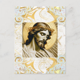 Postal Elegante blanco y oro Jesús Inspirador cristiano
