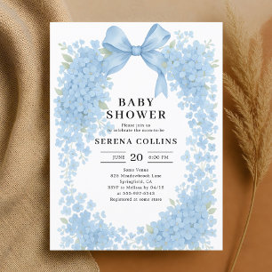 Postal Elegante Blue Bow Hydrangea Baby Shower