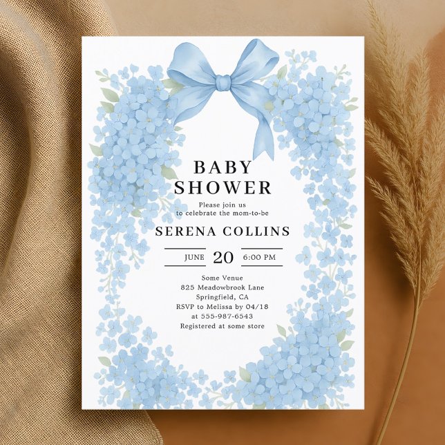 Postal Elegante Blue Bow Hydrangea Baby Shower (Subido por el creador)