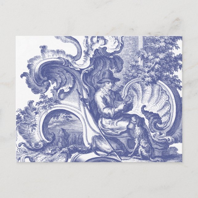 Postal Elegante Blue French Baroque Toile (Anverso)