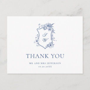 Postal Elegante Blue French Garden Floral Gracias