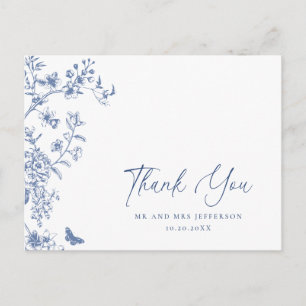 Postal Elegante Blue French Garden Floral Gracias