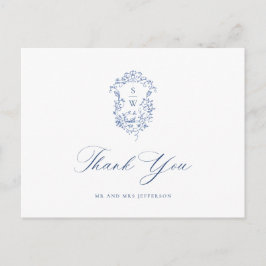 Postal Elegante Blue French Garden Floral Gracias