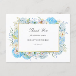 Postal Elegante Blue Hydrangea Boda Gracias