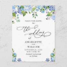Postal Elegante Blue Hydrangea Boda QR Guardar la fecha