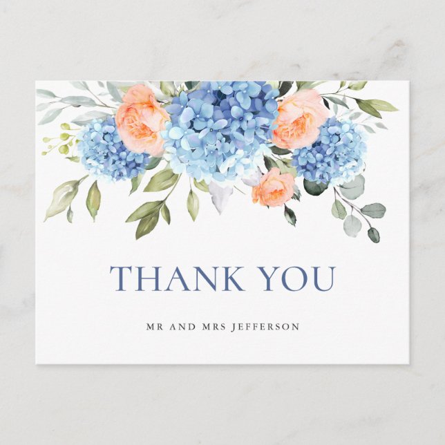 Postal Elegante Blue Hydrangea Rubor Rosa (Anverso)