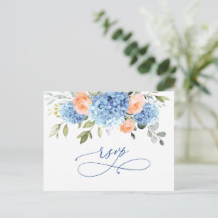 Postal Elegante Blue Hydrangea Rubor Rosas Wedding RSVP
