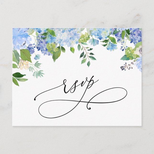 Postal Elegante Blue Hydrangea Watercolor Wedding RSVP (Anverso)
