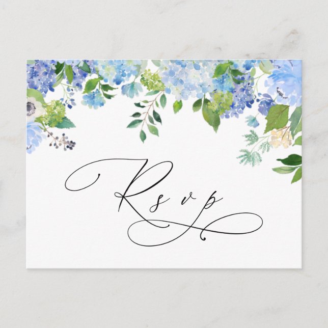 Postal Elegante Blue Hydrangea Watercolor Wedding RSVP (Anverso)