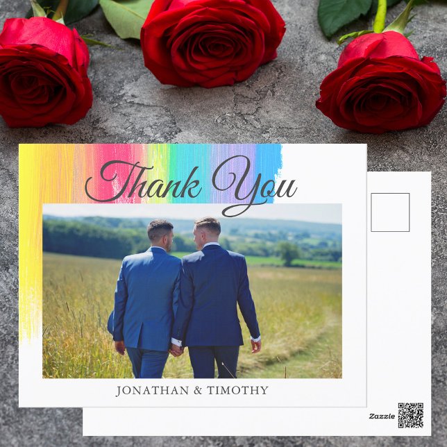 Postal Elegante Boda arcoiris Foto LGBTQ Gracias (Subido por el creador)