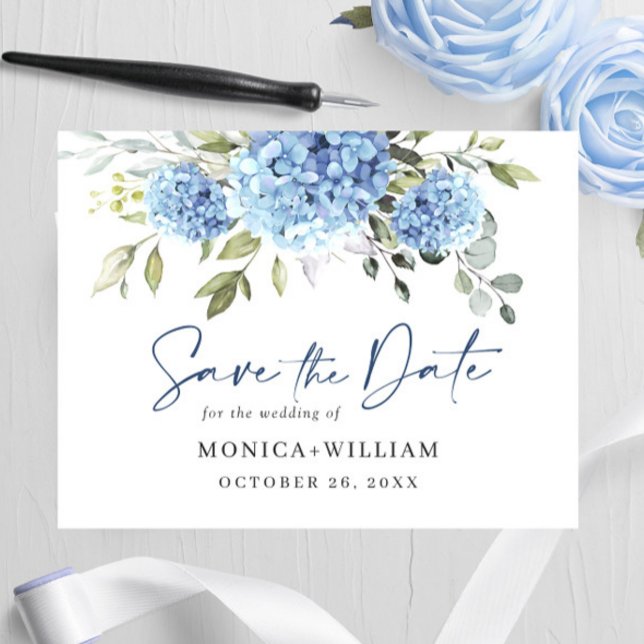 Postal Elegante Boda Azul Hidránico Guardar la fecha (Subido por el creador)