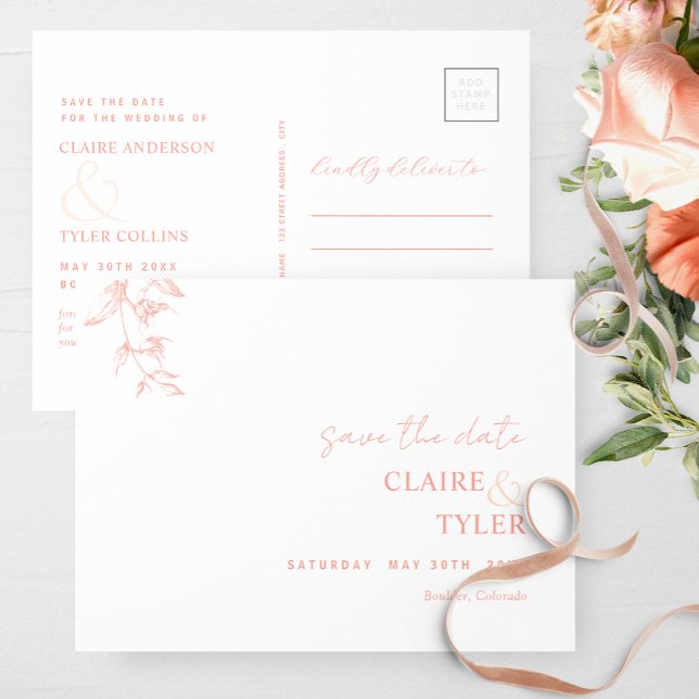 Postal Elegante Boda blanco Rubor rosa y rosa (Subido por el creador)
