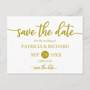 Postal Elegante Boda Caligrafía Dorada Save The Date