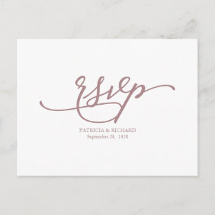 Postal Elegante Boda Caligrafía Rosa Dorado RSVP