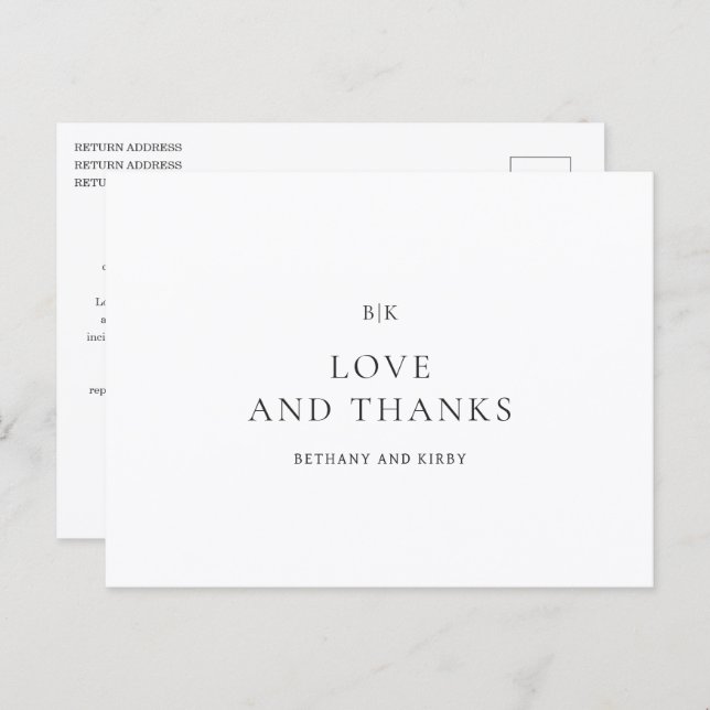 Postal Elegante Boda Clásico Blanco y Negro Gracias (Anverso / Reverso)