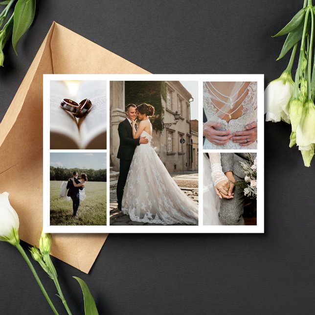 Postal Elegante Boda Collage de fotos Gracias (Elegant Photo Collage Wedding Thank You Postcard)