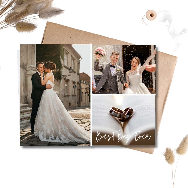 Postal Elegante Boda Collage de fotos Gracias (Elegant Photo Collage Wedding Thank You Postcard)