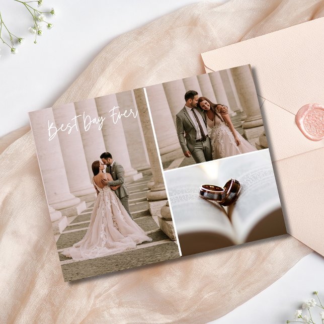 Postal Elegante Boda Collage de fotos Gracias (Elegant Photo Collage Wedding Thank You Postcard)