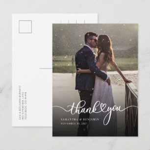 Postal Elegante Boda con letras de mano y fotos gracias n
