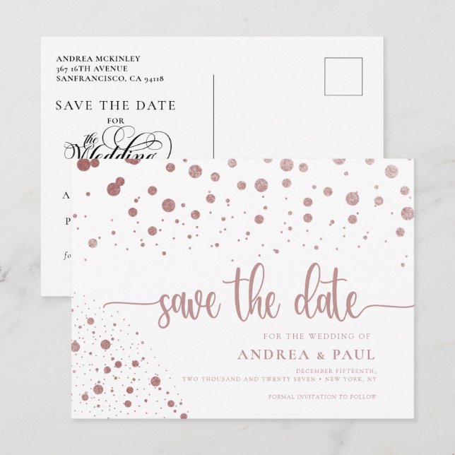 Postal Elegante Boda Confetti Salva La Fecha (Anverso / Reverso)