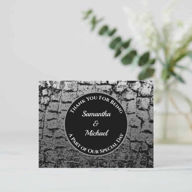 Postal Elegante Boda Crujiente Invitado Gracias (Anverso de pie)