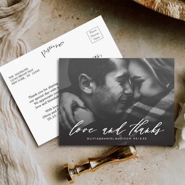 Postal Elegante Boda de caligrafía blanca (Front & Back)