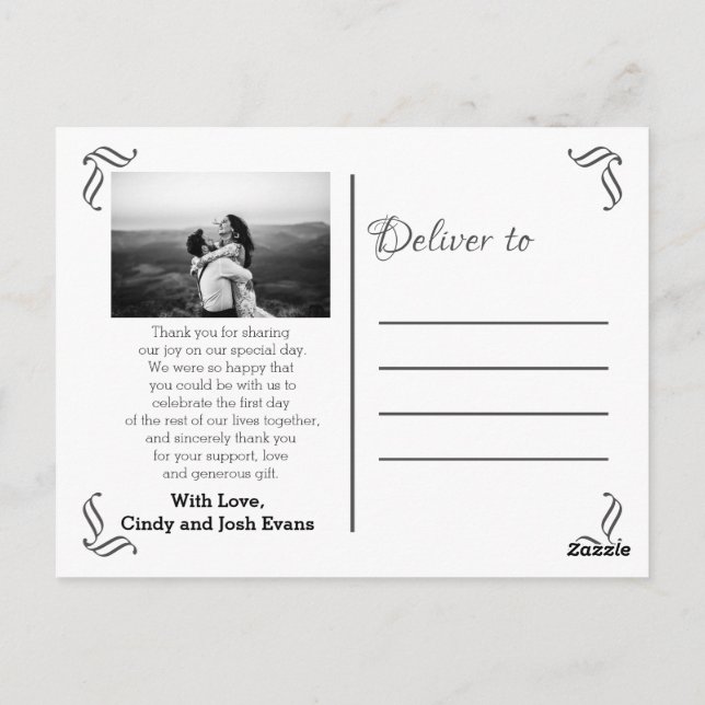 Postal Elegante Boda de caligrafía gracias (Reverso)