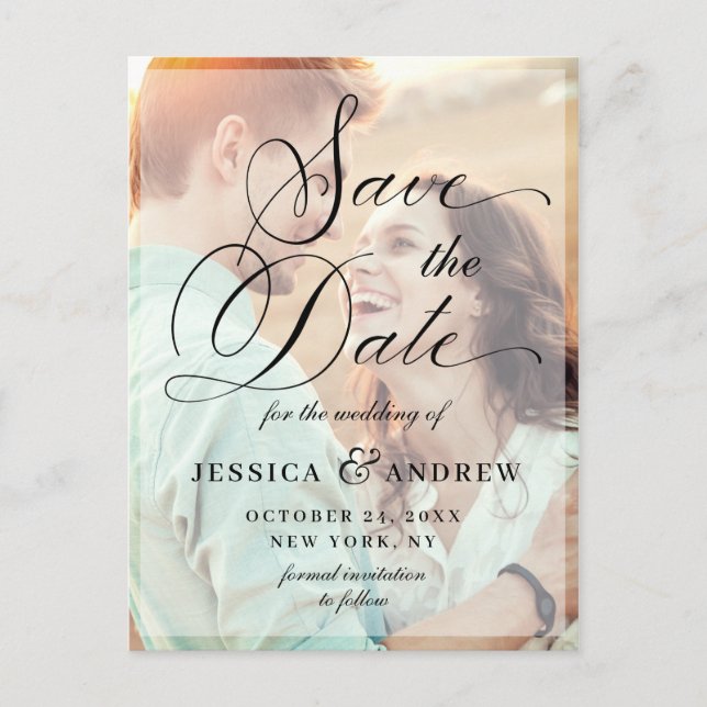 Postal Elegante boda de caligrafía salva la foto de la fe (Anverso)