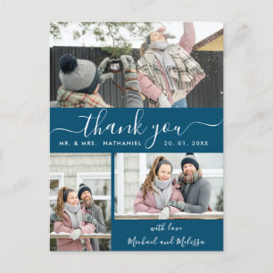 Postal Elegante Boda de Faux Vellum Multi Photo Gracias